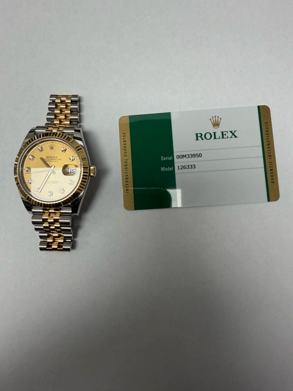 Rolex Datejust Champagne Diamond Dial on Jubilee Ref 126333 with New Style Card White 2019