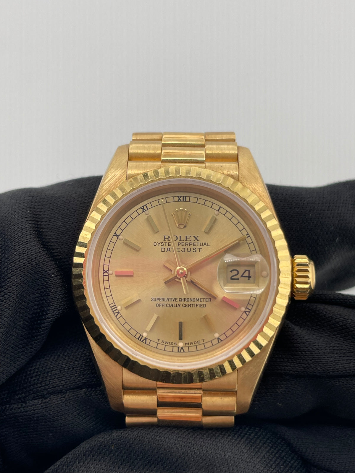 Rolex Datejust Lady Champagne Stick Dial on President Bracelet Ref. 69178 Papers 1990