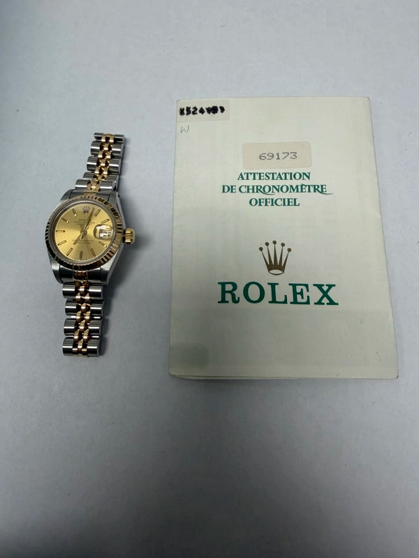 Rolex Datejust Lady Champagne Stick Dial on Jubilee Ref 69173 with Papers 1993