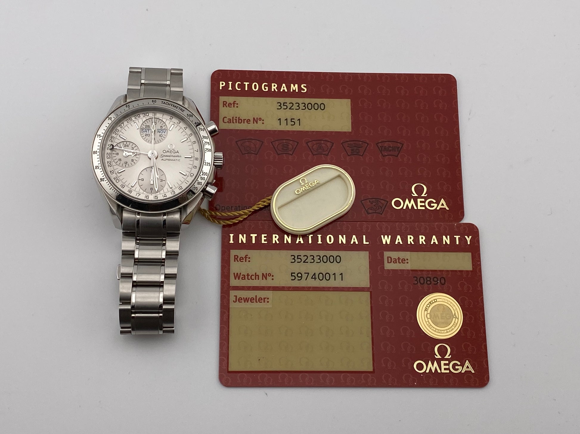 Omega Speedmaster Triple Calendar Silver Dial on Stainless Steel Bracelet Ref. 3523.30 Card — view 7