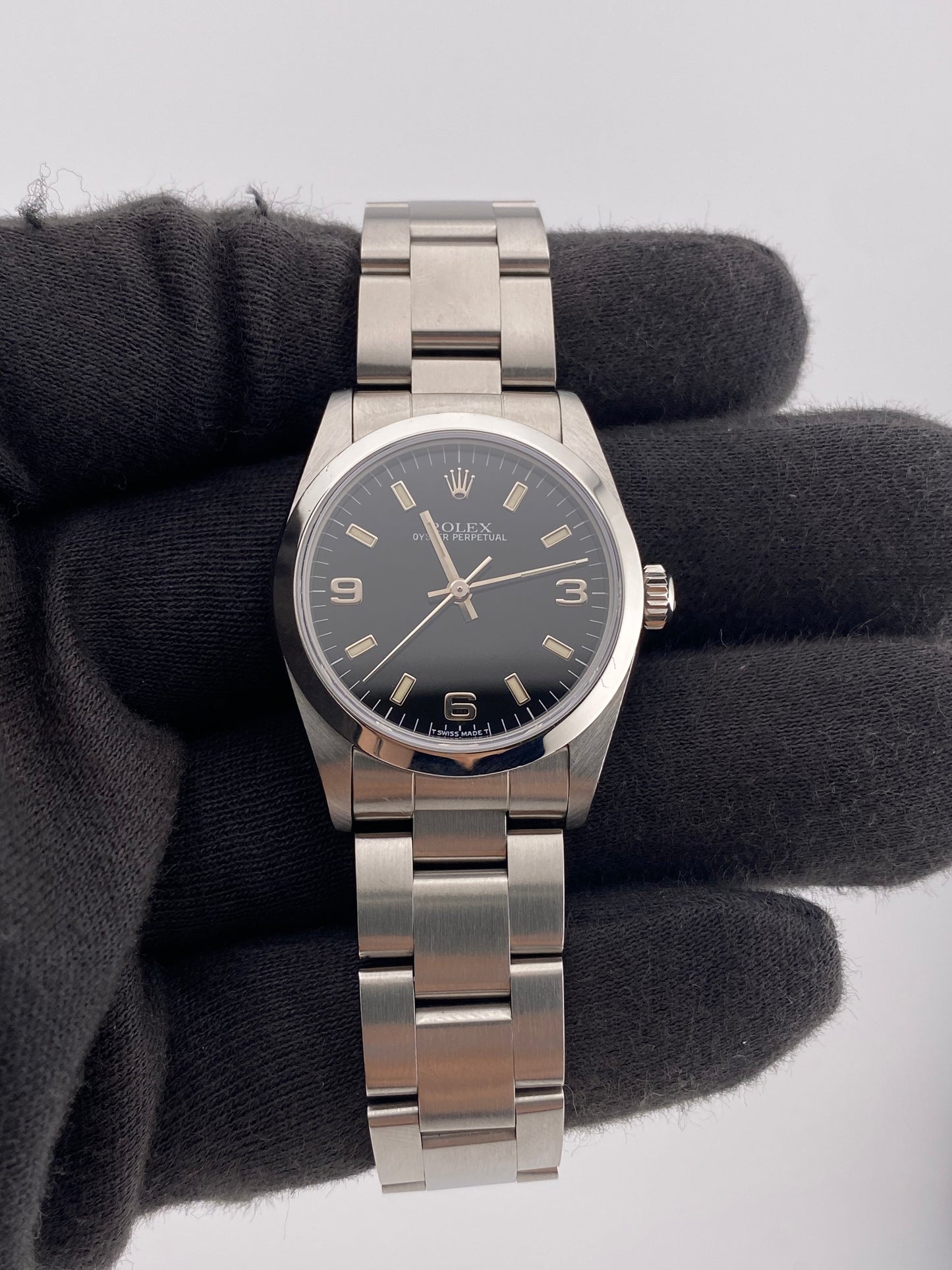 Rolex Oyster Perpetual Black Stick Dial on Oyster Ref. 77080 Papers 1999 — view 2