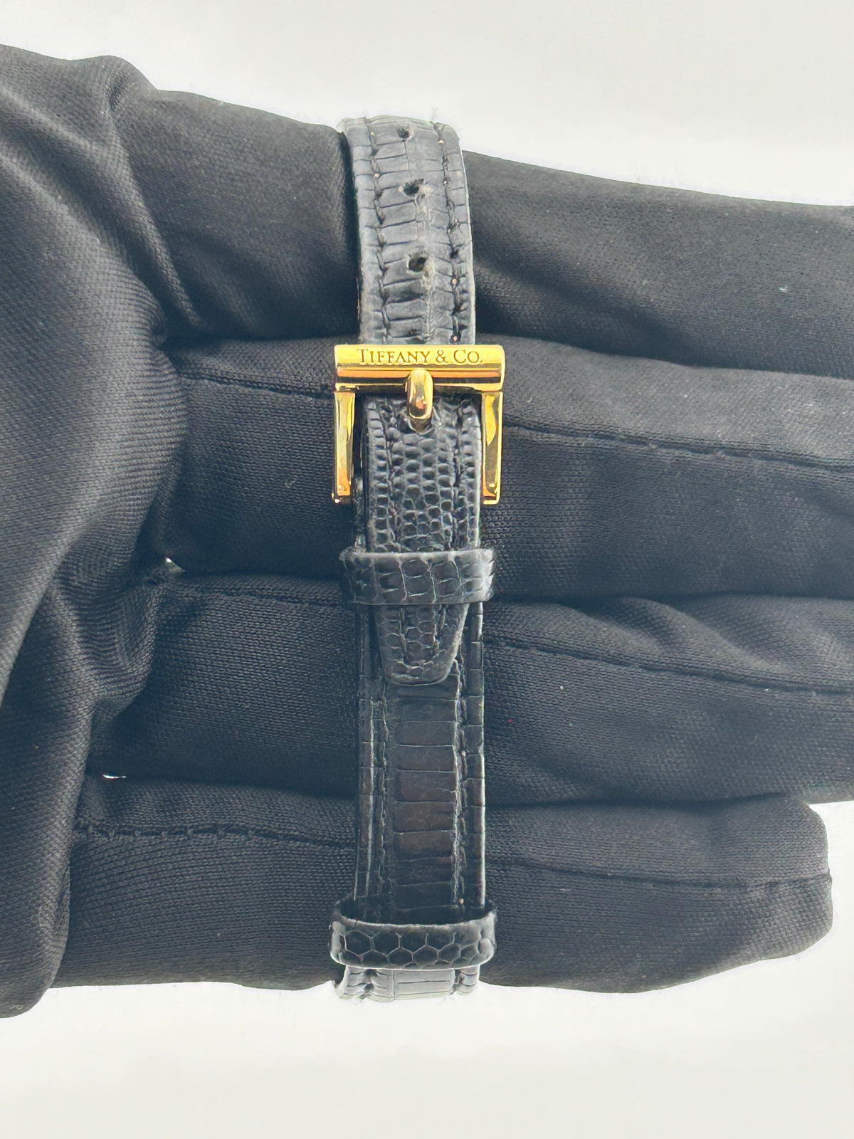 Tiffany & Co. Atlas Gold Dial on Black Leather Strap Ref. L0630 — view 4
