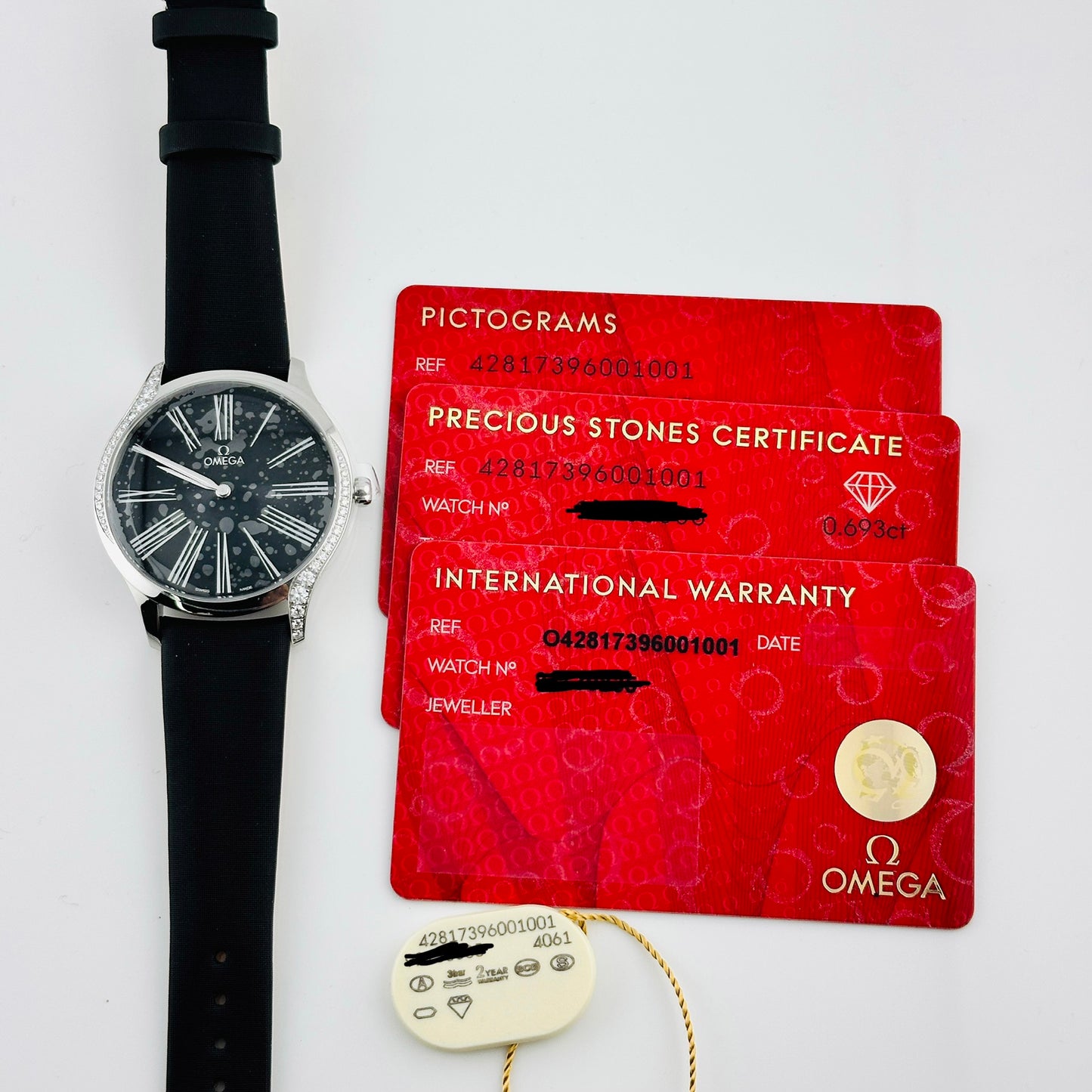 Omega De Ville Trésor Black Dial on Leather Band Ref. 428.17.39.60.01.001 Card Open Date — view 9