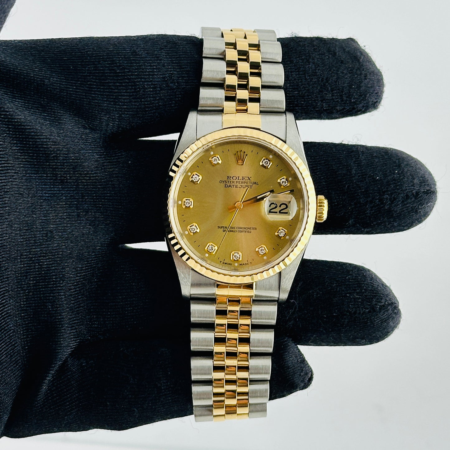 Rolex Datejust Champagne Diamond Factory Dial on D Link Jubilee Bracelet Ref. 16233G Papers 1995 — view 2