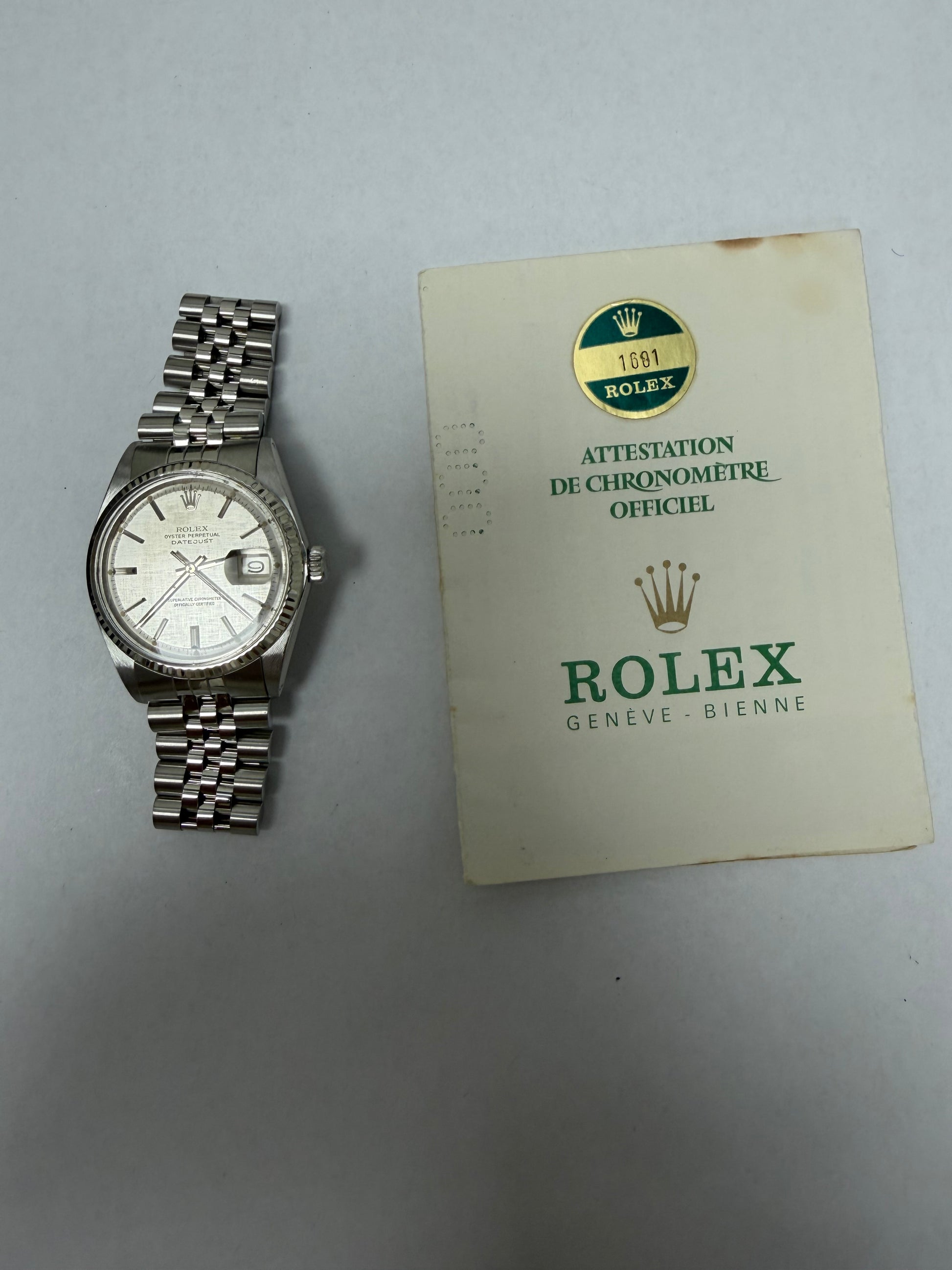 Rolex Datejust Silver Stick Dial on Jubilee Ref. 1601/4 Papers 1977 — view 5