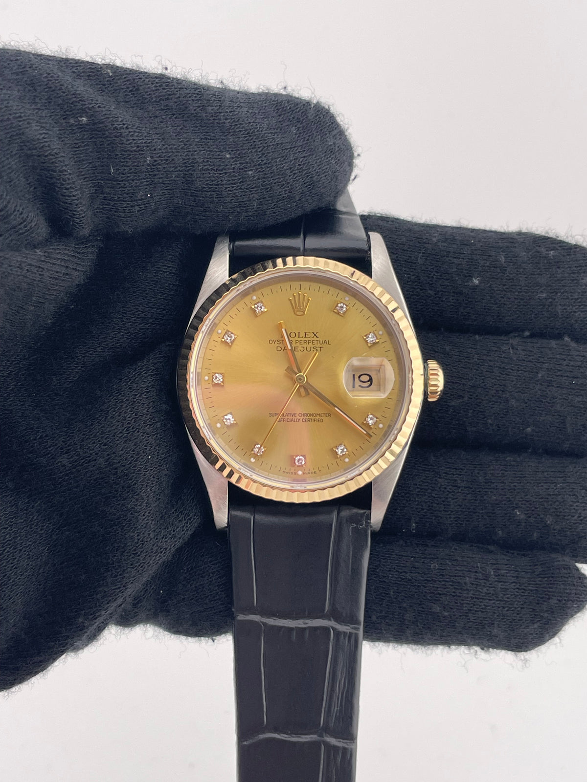 Rolex Datejust 36 Champagne Diamond Dial on Generic Leather Strap Ref. 16233 1991