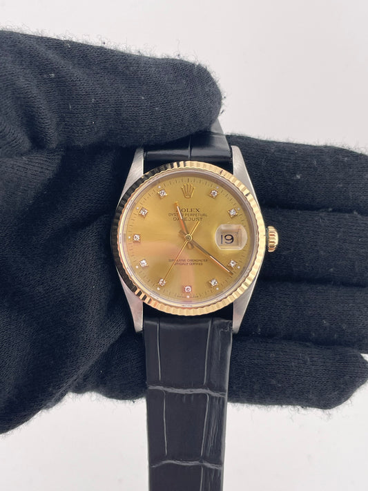 Rolex Datejust 36 Champagne Diamond Dial on Generic Leather Strap Ref. 16233 1991