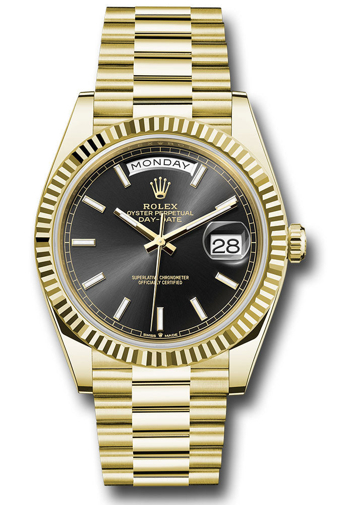 Rolex Day-Date Black Index Dial on President Ref. 228238 Card 2026