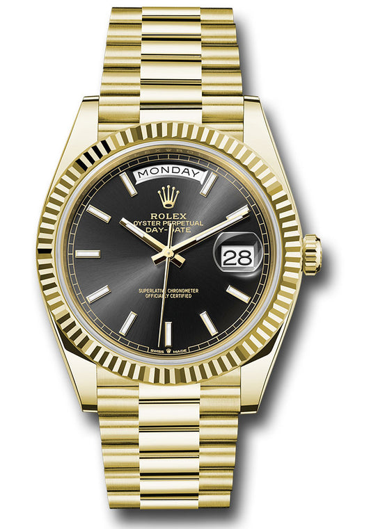 Rolex Day-Date Black Index Dial on President Ref. 228238 Card 2026