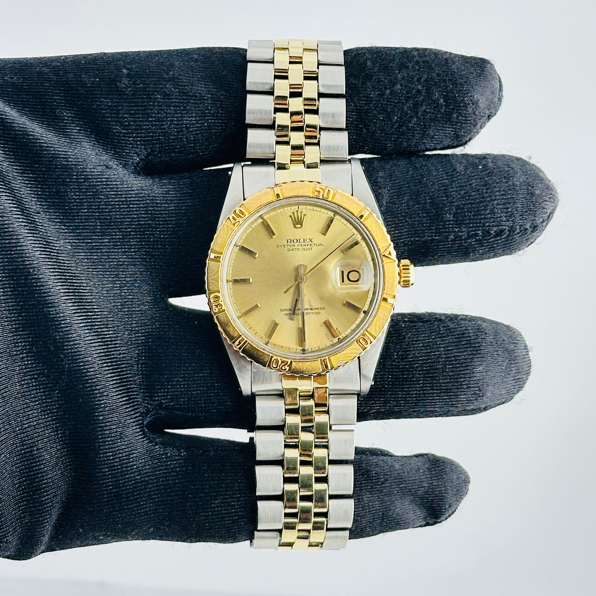 Rolex Datejust Turnograph Champagne Stick / Has Spots Dial on Folded Jubilee Bracelet Ref. 1625 1966 — view 3