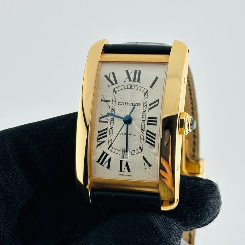 Cartier Tank Americaine XL Silver Roman Dial on Leather Ref 2927/W2609856
