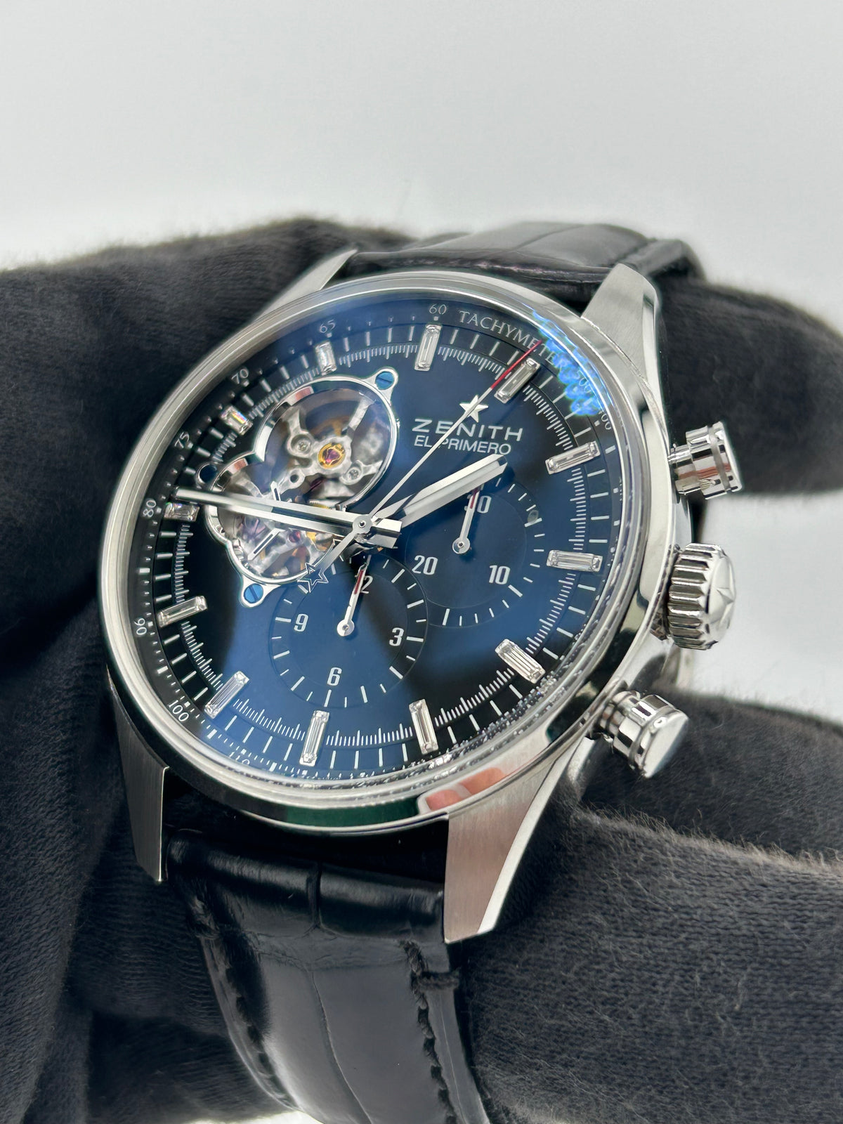 Zenith El Primero Chronomaster Black Dial on Black Leather Band Ref. 03.2080.4061/21.C496 Manuals Only and Box — view 3
