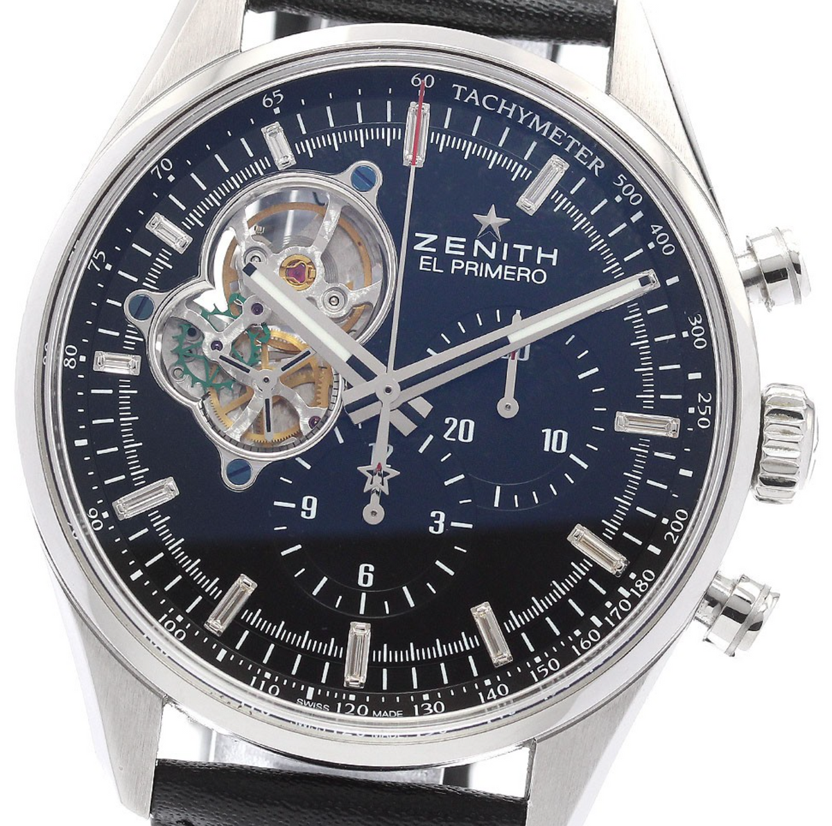 Zenith El Primero Chronomaster Black Dial on Black Leather Band Ref. 03.2080.4061/21.C496 Manuals Only and Box