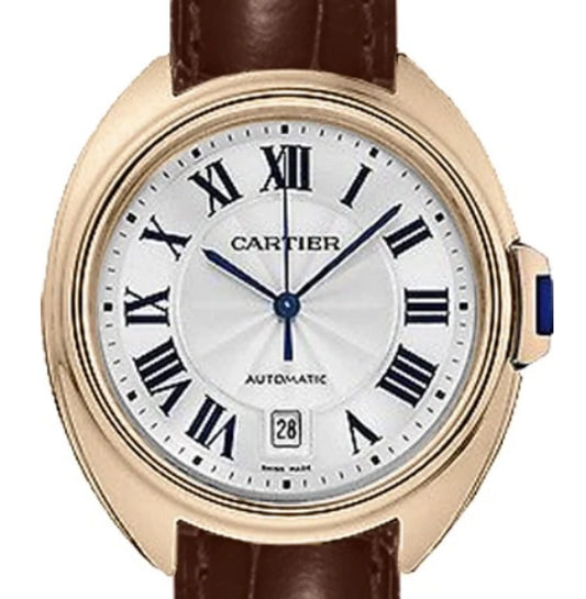 Cartier Cle Silver Roman Dial on Maroon Leather Ref 3947/WGCL0010 with Papers 2016