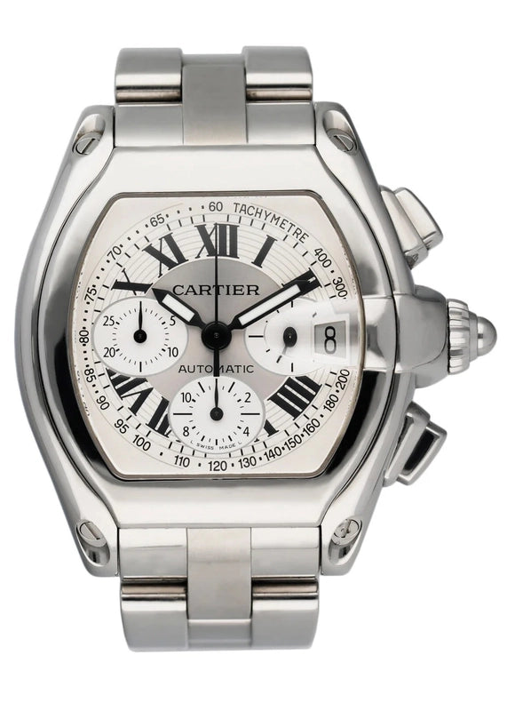 Cartier Roadster XL Chrono Silver Roman Numerals Dial Ref 2618 with Papers 2004