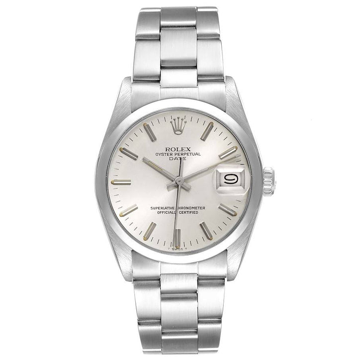 Rolex Oyster Perpetual Date Silver Stick Dial on Oyster Bracelet Ref. 15000 1986