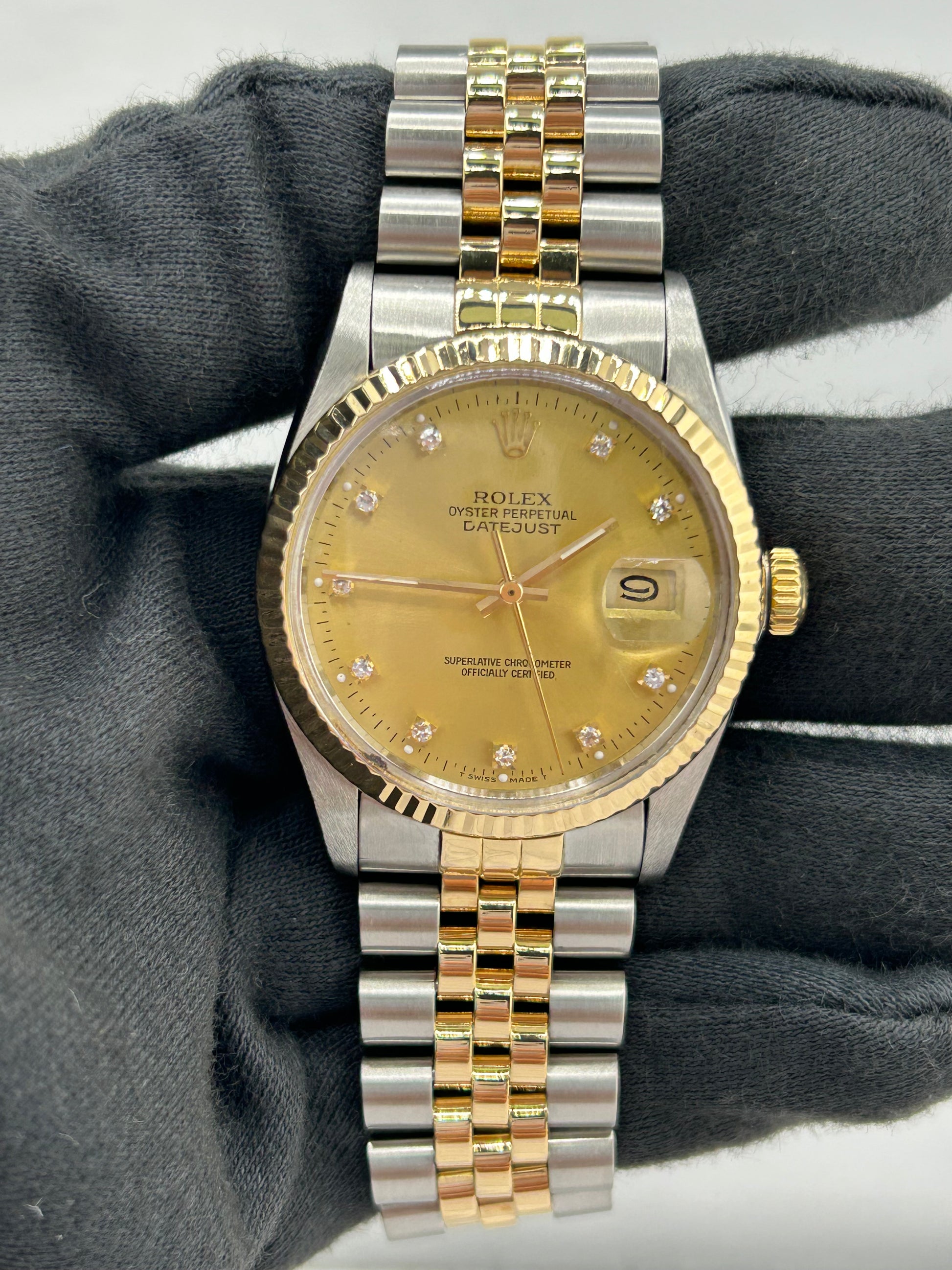 Rolex Datejust Champagne Diamond Dial on D Link Jubilee Bracelet Ref. 16013 Papers Open Date — view 2