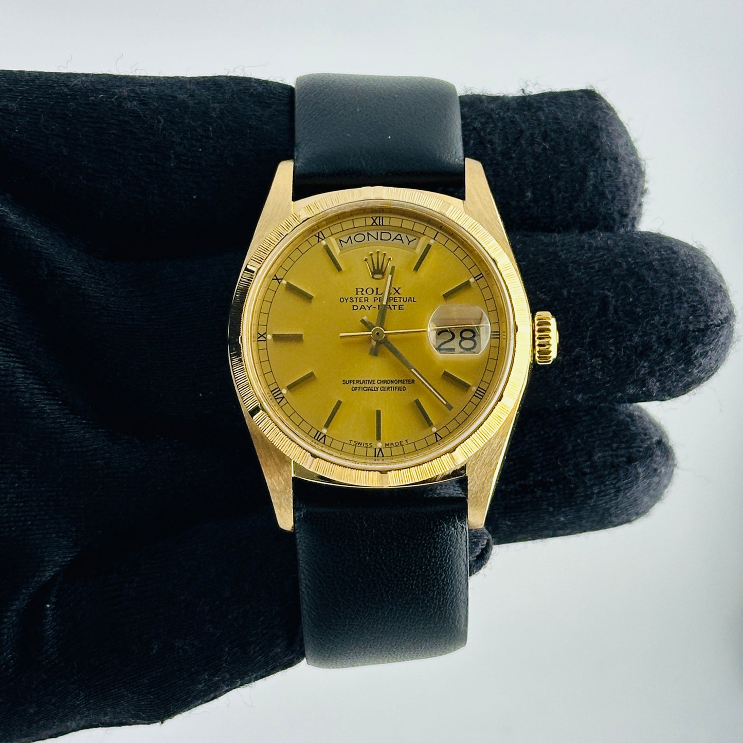 Rolex Day-Date Bark Champagne Stick Dial on Generic Leather Band Ref. 18078 1988