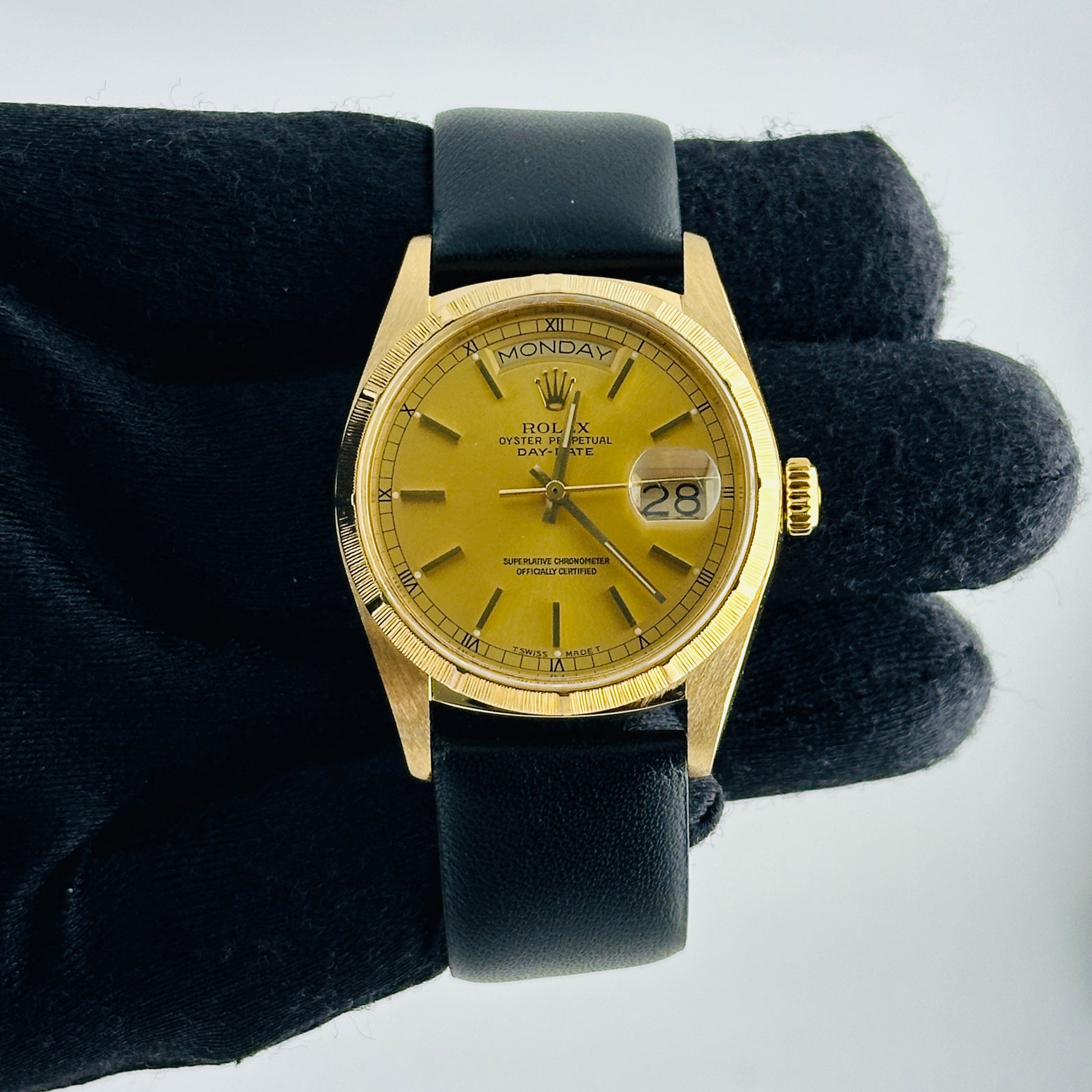 Rolex Day-Date Bark Champagne Stick Dial on Generic Leather Band Ref. 18078 1988