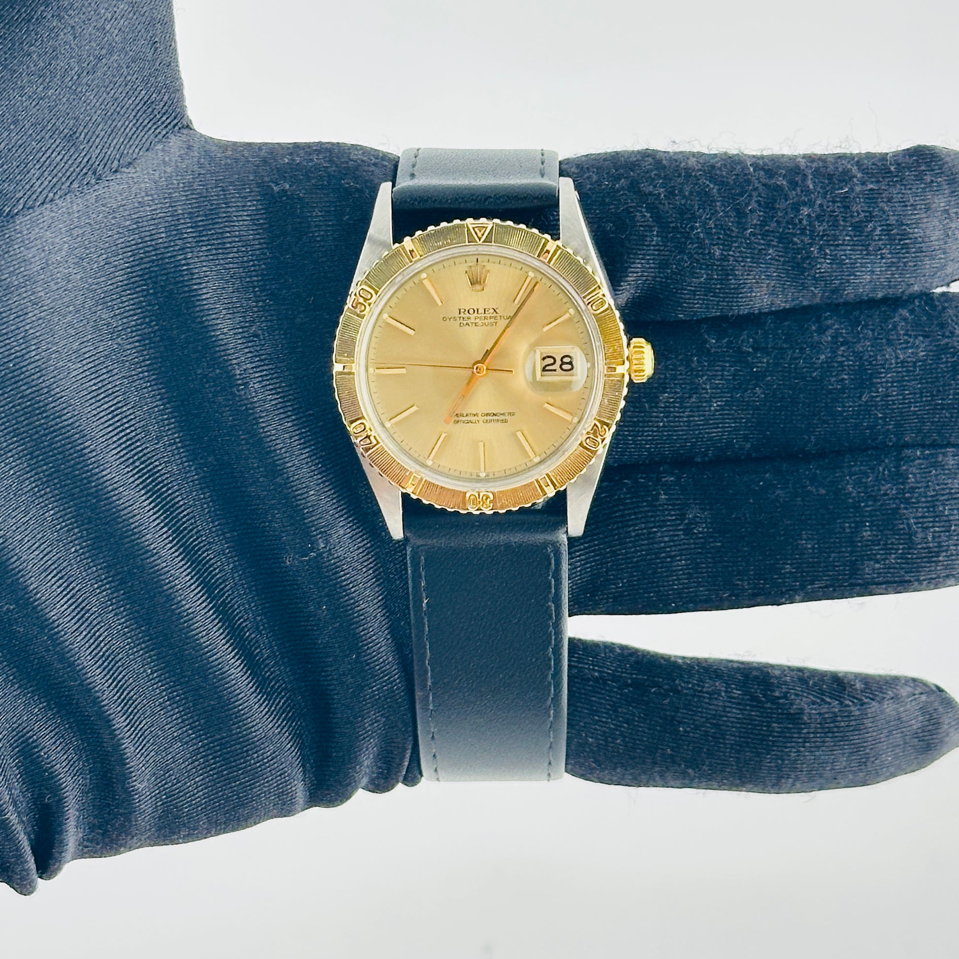 Rolex Datejust Turnograph Champagne Stick Dial on Generic Leather Band Ref. 1625 1969