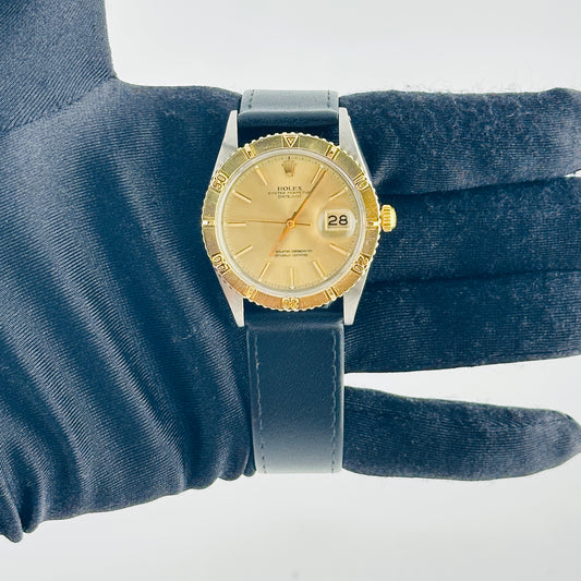Rolex Datejust Turnograph Champagne Stick Dial on Generic Leather Band Ref. 1625 1969
