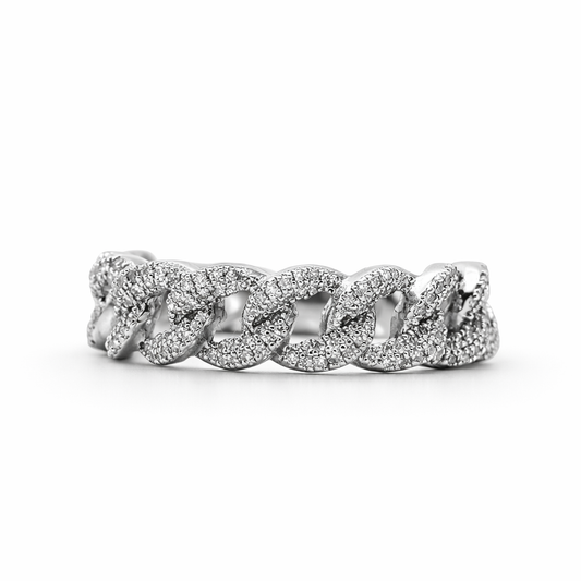Anillo de moda de oro blanco de 14k con eslabones cubanos y diamante de 0,29ct Talla 7