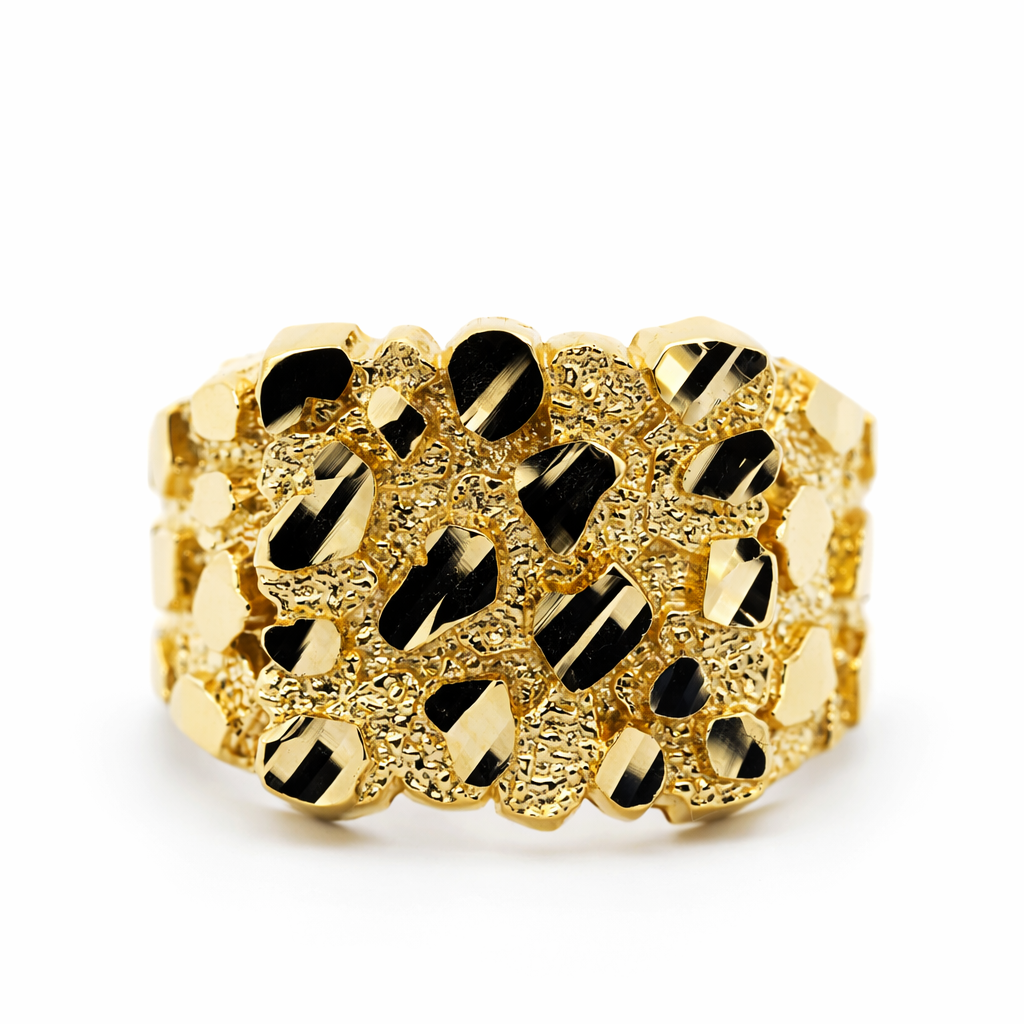 14k Yellow Gold Nugget Style Ring Size 10 View 4 - Fine Jewelry | Bust Down & Co