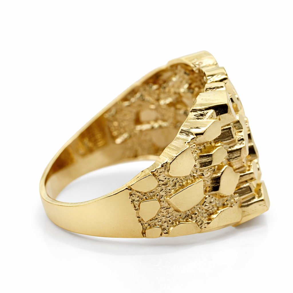 14k Yellow Gold Nugget Style Ring Size 10 View 5 - Fine Jewelry | Bust Down & Co