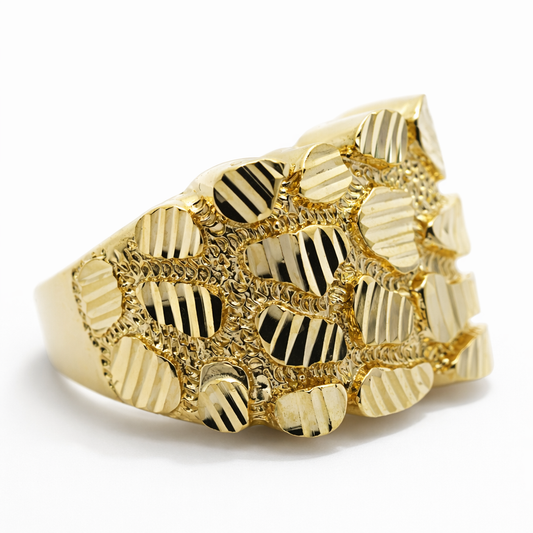 14k Yellow Gold Nugget Style Ring Size 10 View 2 - Fine Jewelry | Bust Down & Co