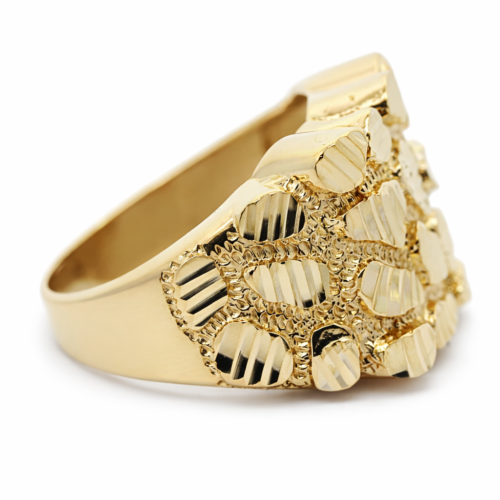14k Yellow Gold Nugget Style Ring Size 10 View 3 - Fine Jewelry | Bust Down & Co