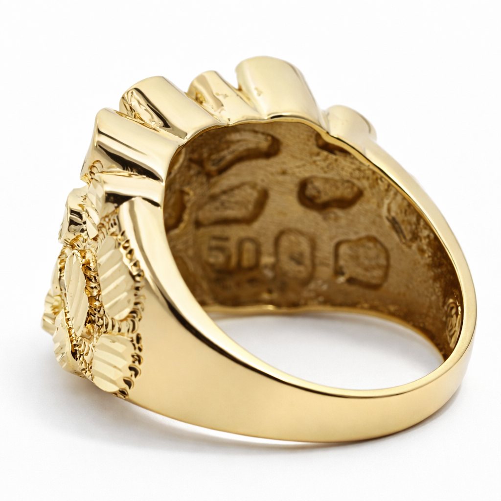 14k Yellow Gold Nugget Style Ring Size 10 View 5 - Fine Jewelry | Bust Down & Co