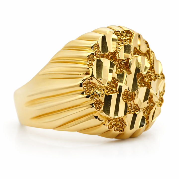 14K Yellow Gold Round Nugget Ring - Size 10