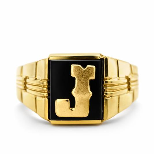 14k Yellow Gold Initial J W/ Blk Onyx Ring Size 12.5 - Fine Jewelry | Bust Down & Co
