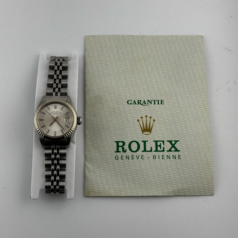 Rolex Oyster Perpetual Date Silver Stick Dial on Jubilee Ref 6917 with Papers