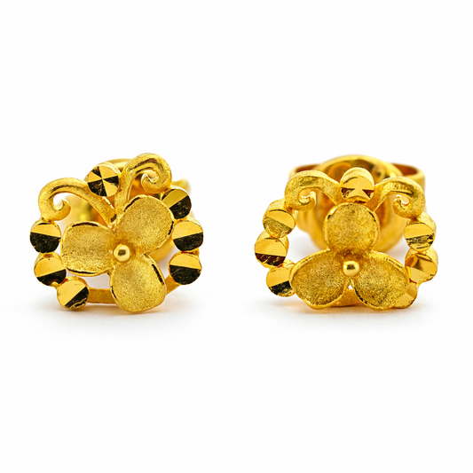24k Yg #9113-19 Flower Earrings - Fine Jewelry | Bust Down & Co