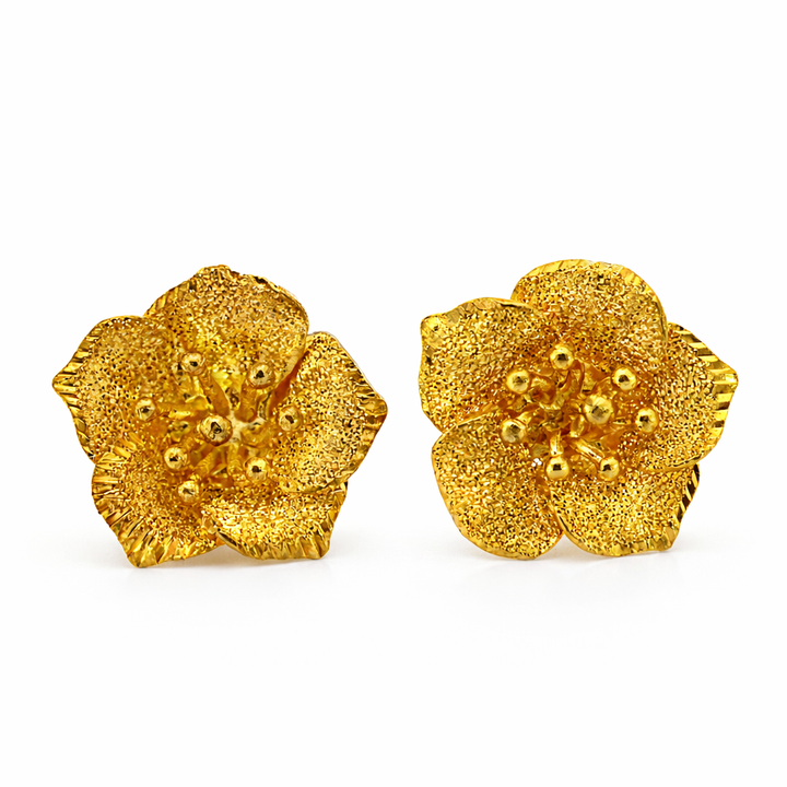 Pendientes de 6.3g con Flores de Oro Amarillo de 24K