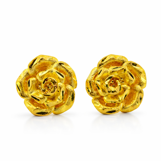 24k Gold Rose Style Earrings - Fine Jewelry | Bust Down & Co