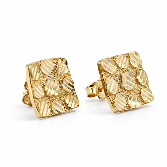14k Yellow Gold Square Nuggets Earrings - Fine Jewelry | Bust Down & Co