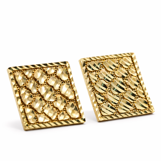 14k Yellow Gold Square Nuggets Earrings View 2 - Fine Jewelry | Bust Down & Co