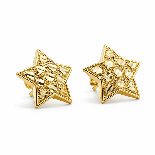 14k Yellow Gold Star Nuggets Earrings - Fine Jewelry | Bust Down & Co