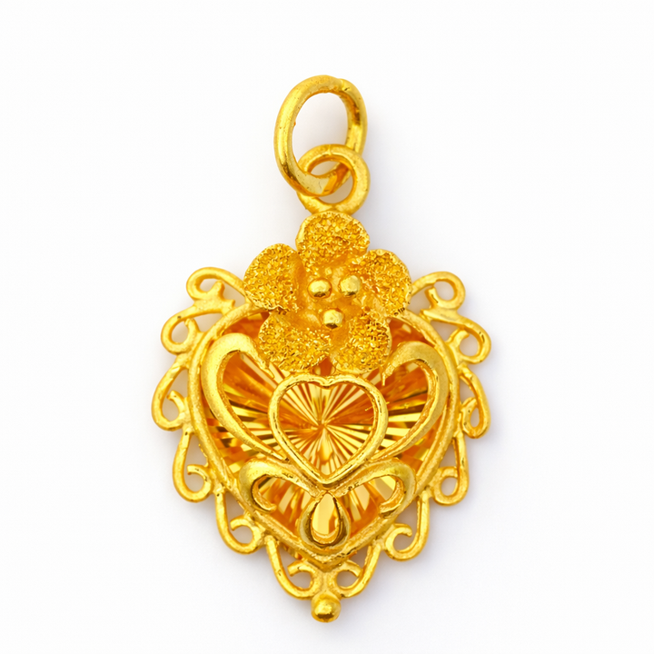 24K Yellow Gold Flower Pendant