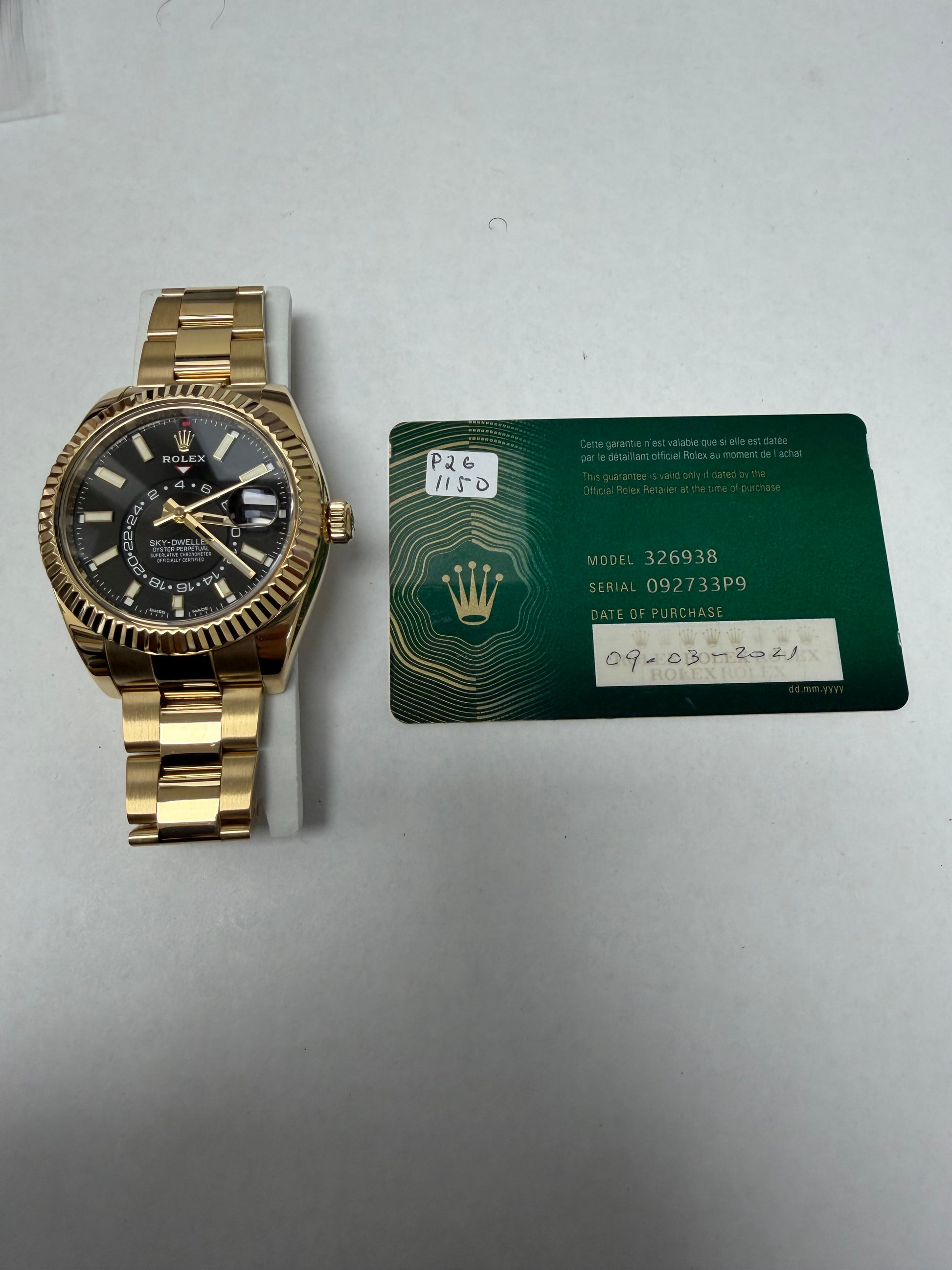 Rolex SkyDweller Black Stick Dial on Oyster Ref. 326938 Card 2021 — view 6