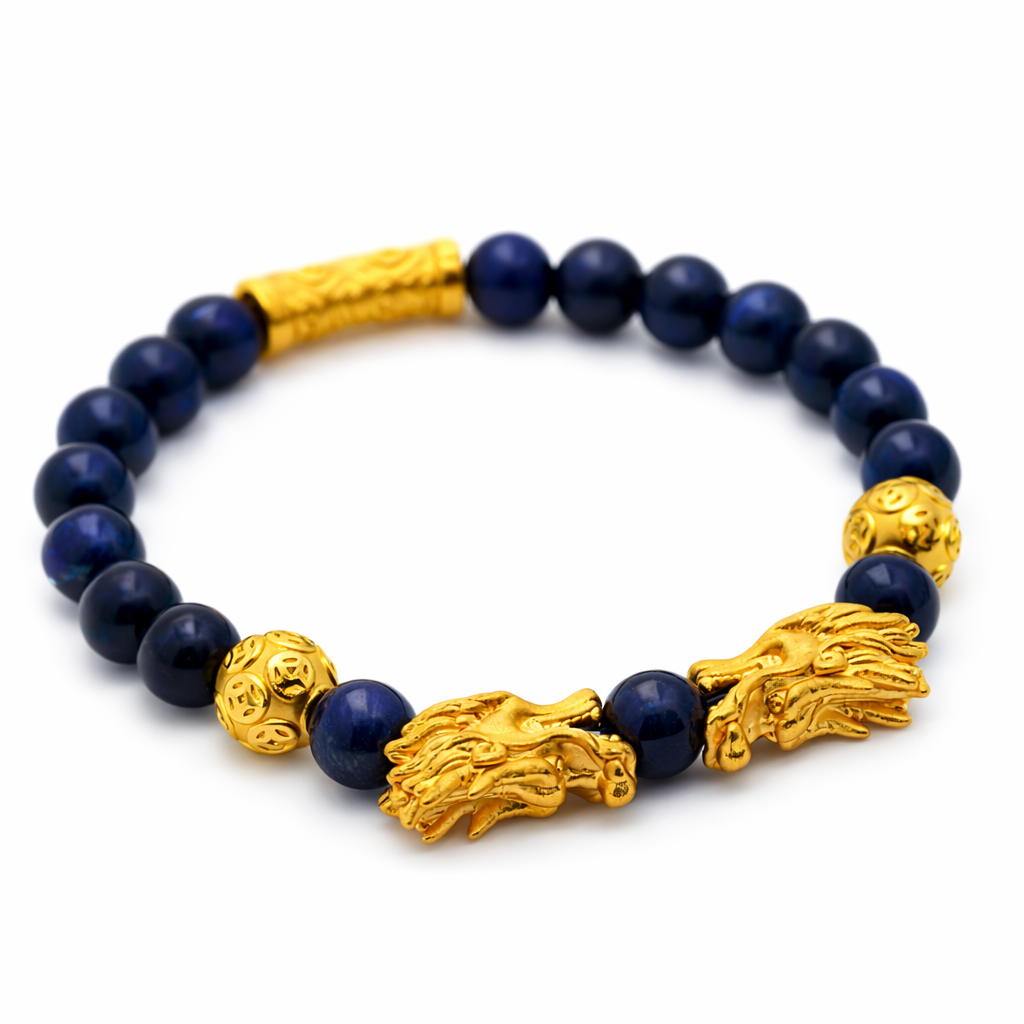 24k Yg #980-83 24K Pixu W/ Blue Tiger Eye Beads Bracelet - Fine Jewelry | Bust Down & Co