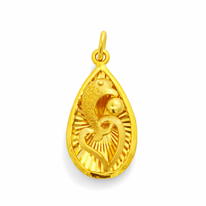 24K Yellow Gold Precision Cut Pear Shape Pendant