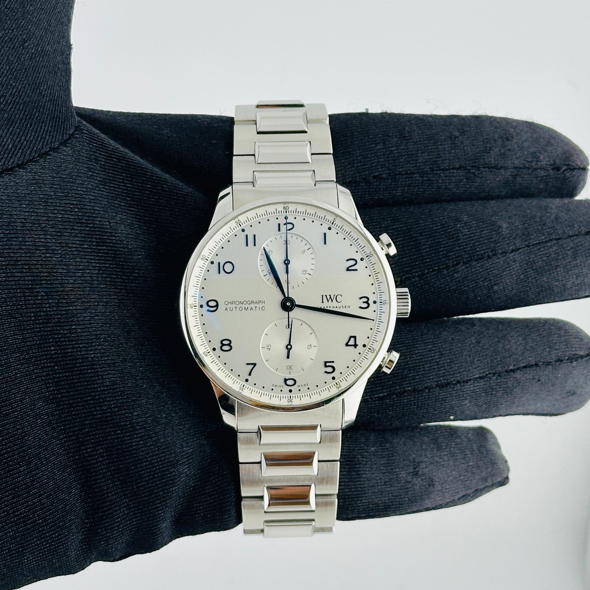 Iwc Portugieser Chronograph Silver Dial on Leather Strap Ref. IW371605 Card 2020 — view 2