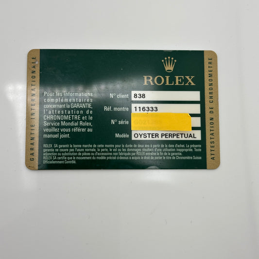 Rolex Datejust II Ivory Index Dial on Oyster Bracelet Ref. 116333 Card 2010 — view 2