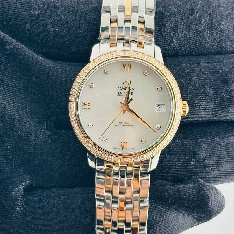 Omega De Ville Prestige White Mop Diamond Dial Ref 424.25.33.20.55.002 with Card