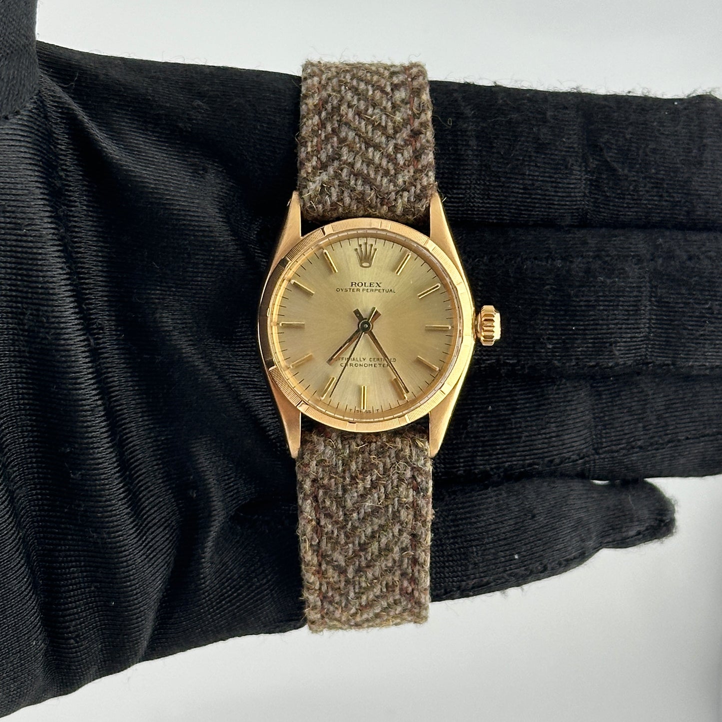 Rolex Oyster Perpetual Champagne Stick Dial on Am Fabric Ref. 6549 1956