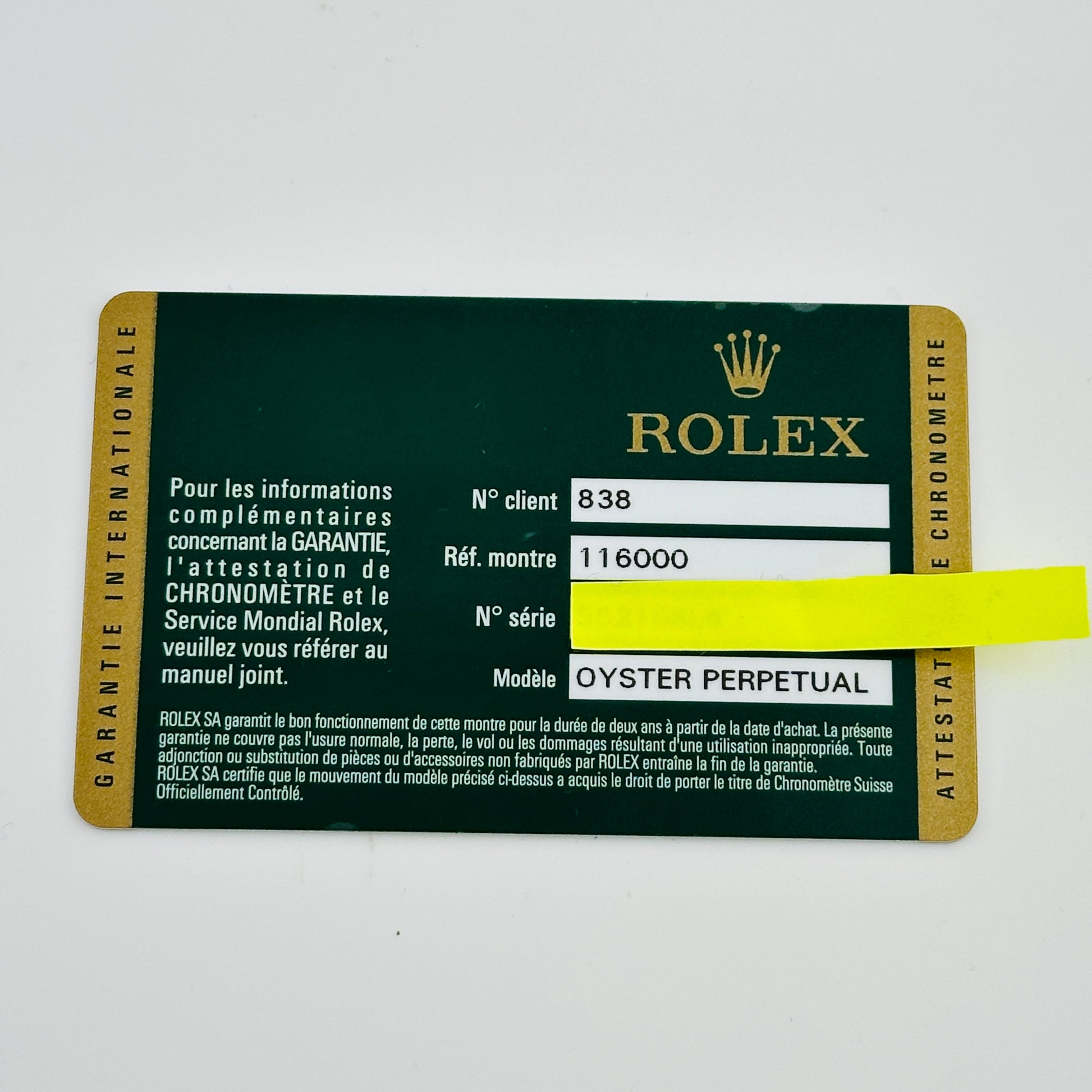 Rolex Oyster Perpetual Am Tiffany Stick Dial on Oyster Bracelet Ref. 116000 Card 2014 — view 5