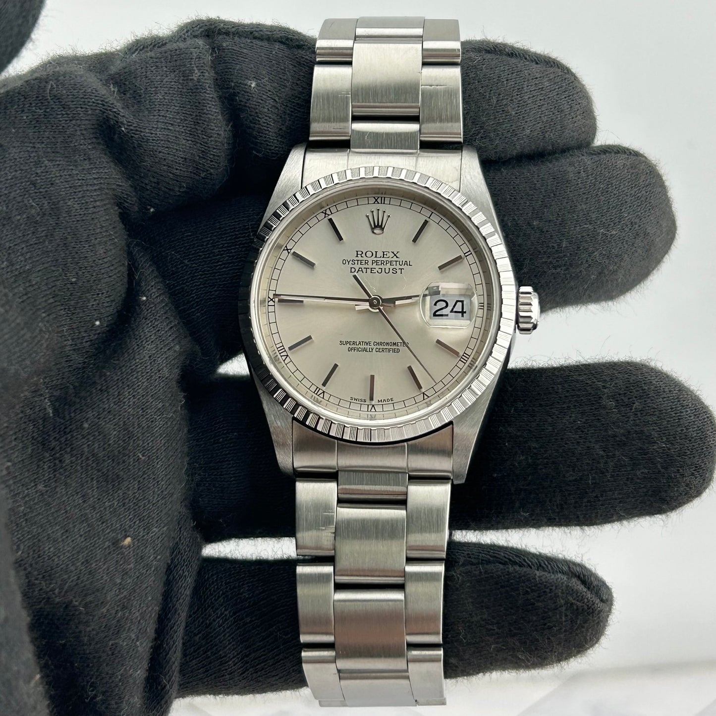 Rolex Datejust Silver Stick Dial on Oyster Bracelet Ref. 16220 1999